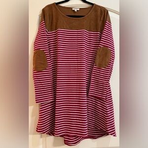 Umgee dress faux suede around neckline & shoulder and  elbow patches. Medium